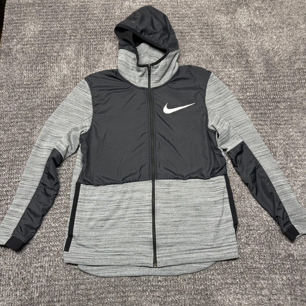Nike Mens Dri-Fit Full‎ Zip Hoodie Jacket M Gray Black Basketball Athletic